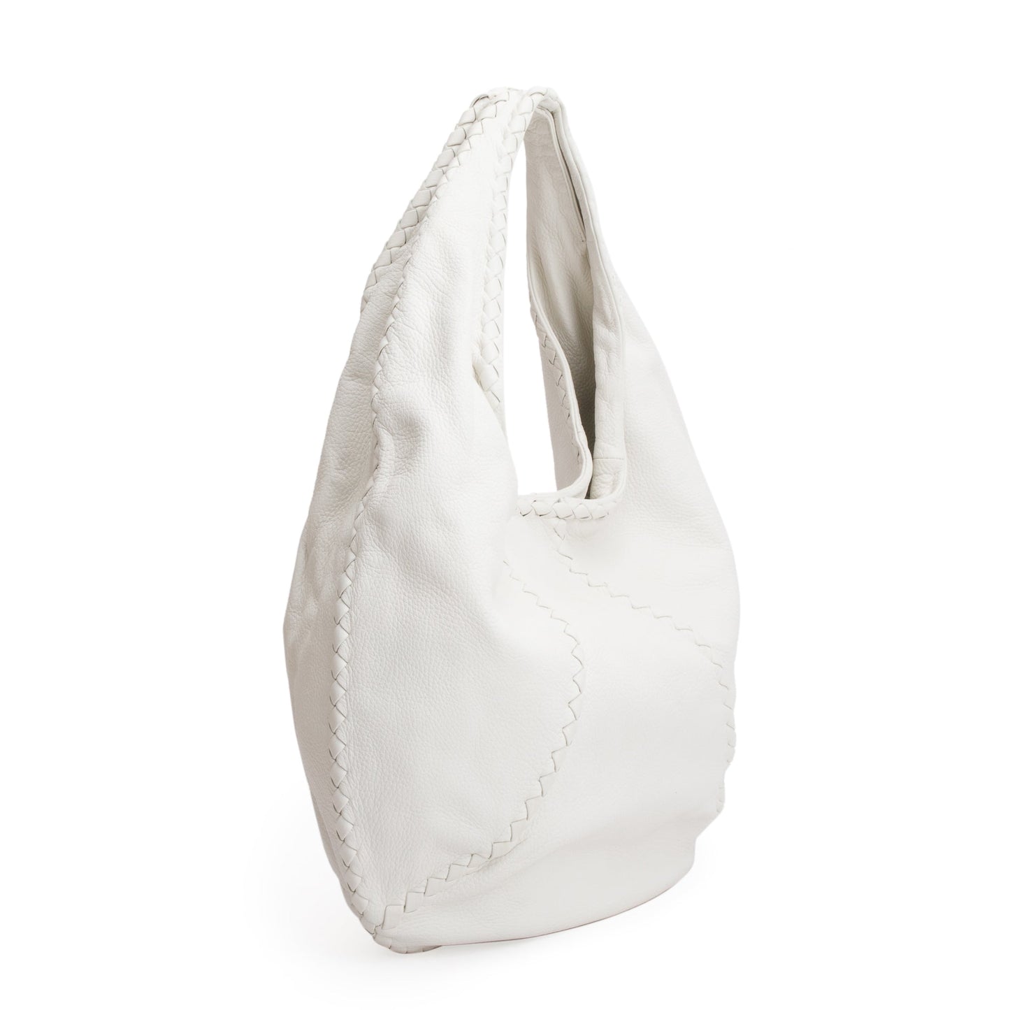 Bottega Veneta White Intrecciato Leather Cervo Hobo