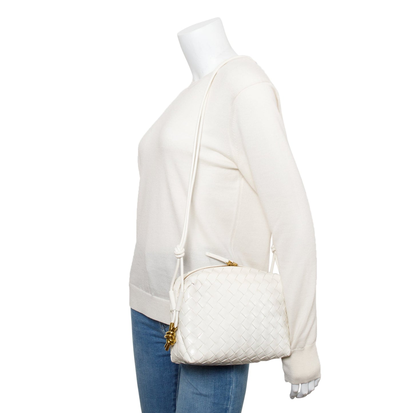 Bottega Veneta White Intrecciato Leather Loop Camera Bag