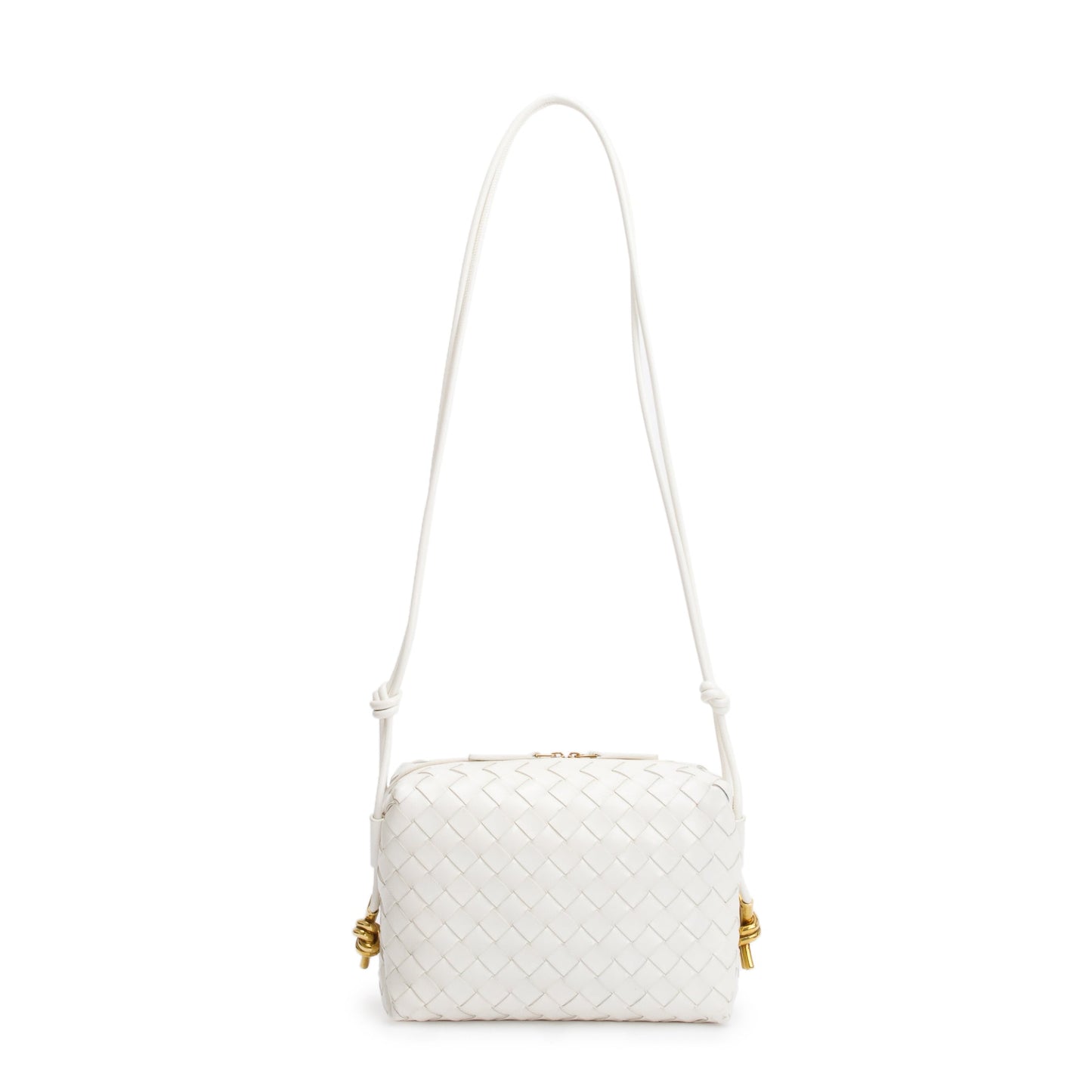 Bottega Veneta White Intrecciato Leather Loop Camera Bag