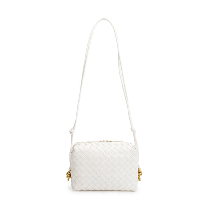 Bottega Veneta White Intrecciato Leather Loop Camera Bag