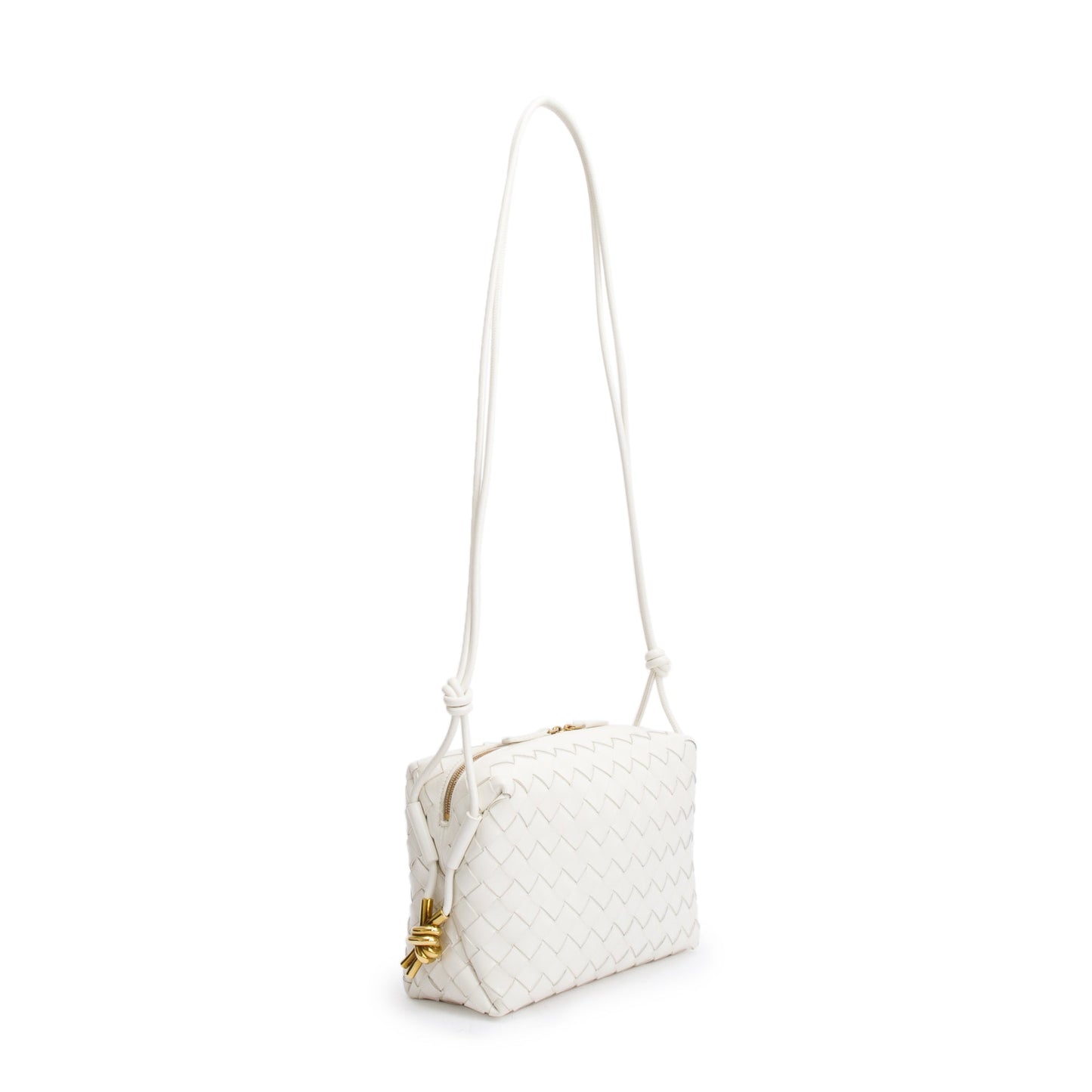 Bottega Veneta White Intrecciato Leather Loop Camera Bag