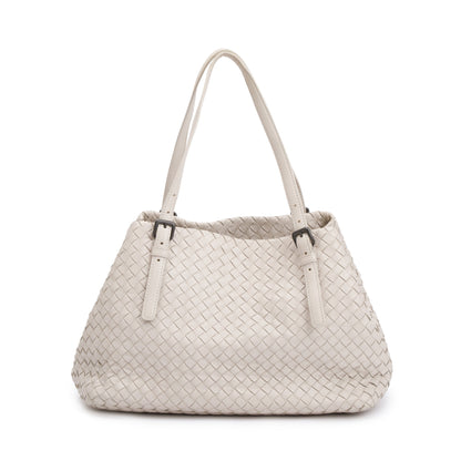 Bottega Veneta White Intrecciato Leather Medium Cesta Tote