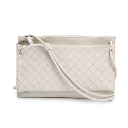 Bottega Veneta White Intrecciato Nappa Leather Double Pouch Crossbody Bag