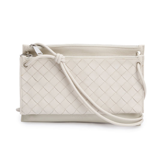 Bottega Veneta White Intrecciato Nappa Leather Double Pouch Crossbody Bag