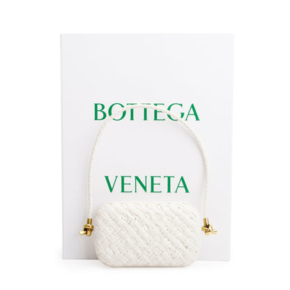 Bottega Veneta White Intreccio-Woven Leather Mini Loop Metal Knots On Strap Clutch Bag