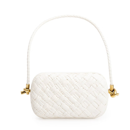 Bottega Veneta White Intreccio-Woven Leather Mini Loop Metal Knots On Strap Clutch Bag