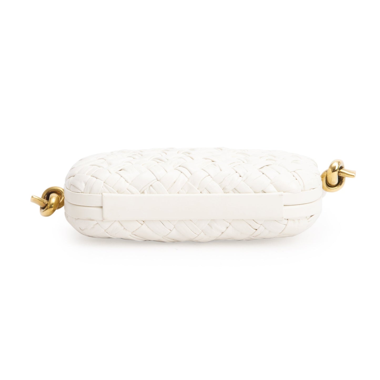 Bottega Veneta White Intreccio-Woven Leather Mini Loop Metal Knots On Strap Clutch Bag