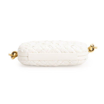 Bottega Veneta White Intreccio-Woven Leather Mini Loop Metal Knots On Strap Clutch Bag