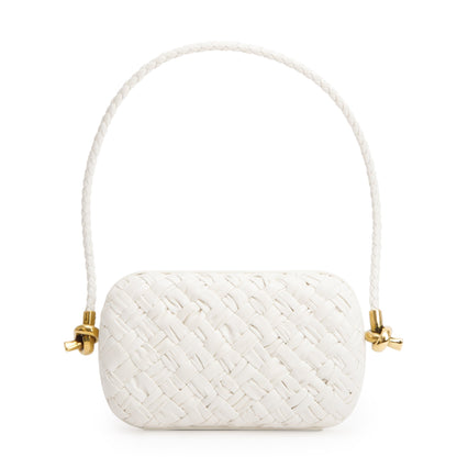 Bottega Veneta White Intreccio-Woven Leather Mini Loop Metal Knots On Strap Clutch Bag