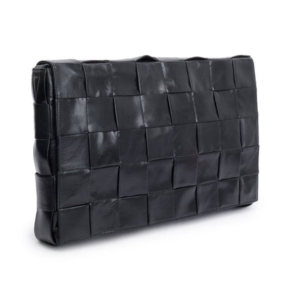 Bottega Venetaen Black Intrecciato Leather Maxi Cassette Flap Messenger Bag