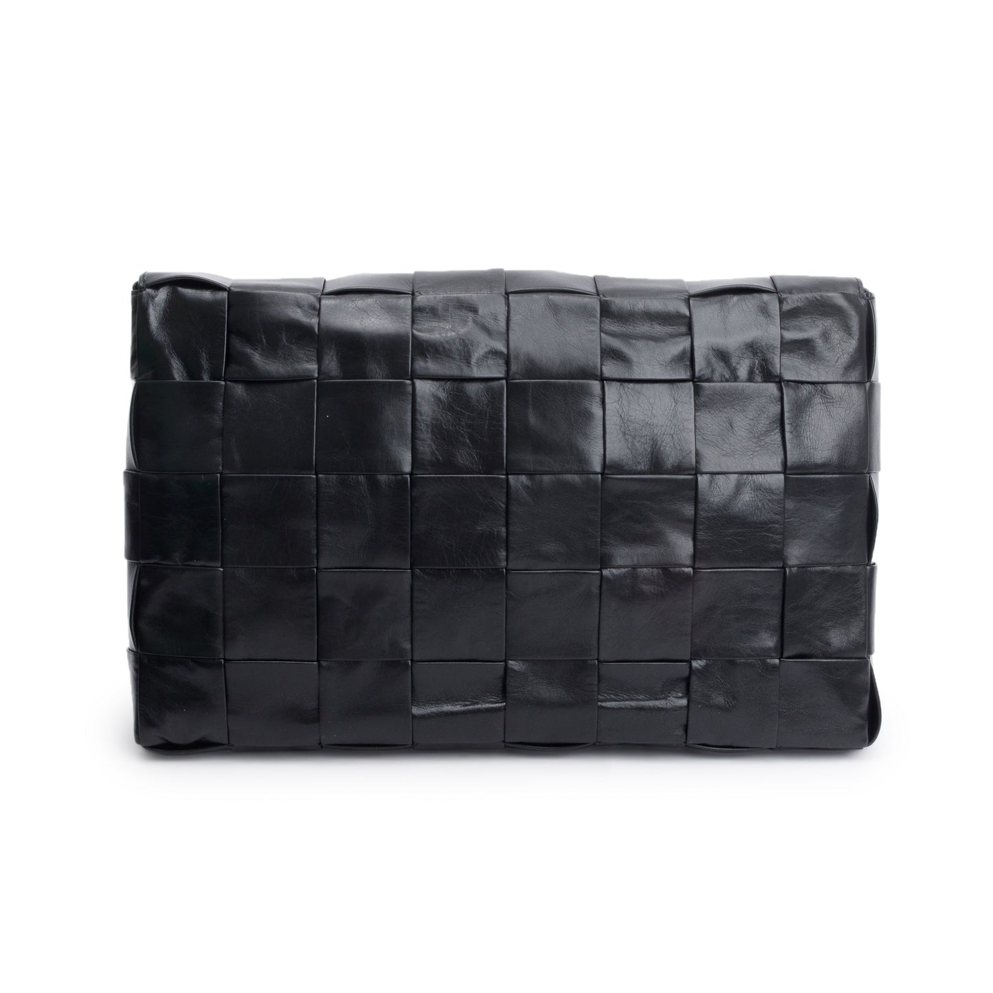 Bottega Venetaen Black Intrecciato Leather Maxi Cassette Flap Messenger Bag