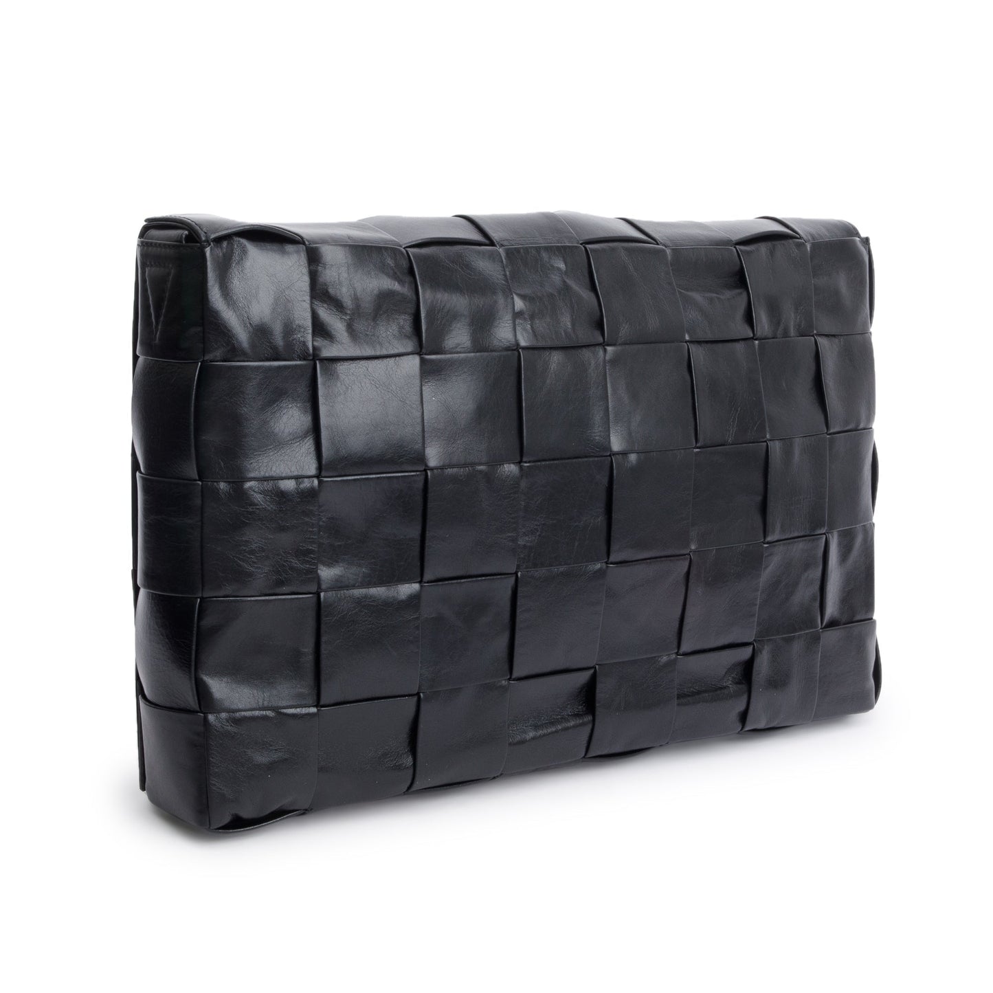 Bottega Venetaen Black Intrecciato Leather Maxi Cassette Flap Messenger Bag