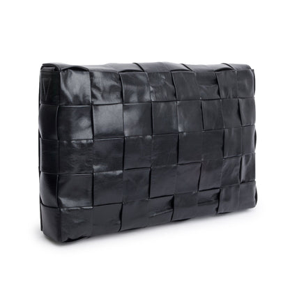 Bottega Venetaen Black Intrecciato Leather Maxi Cassette Flap Messenger Bag