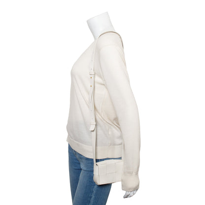Bottega Venetaen White Maxi Intrecciato Leather Extra Mini Cassette Flap Bag