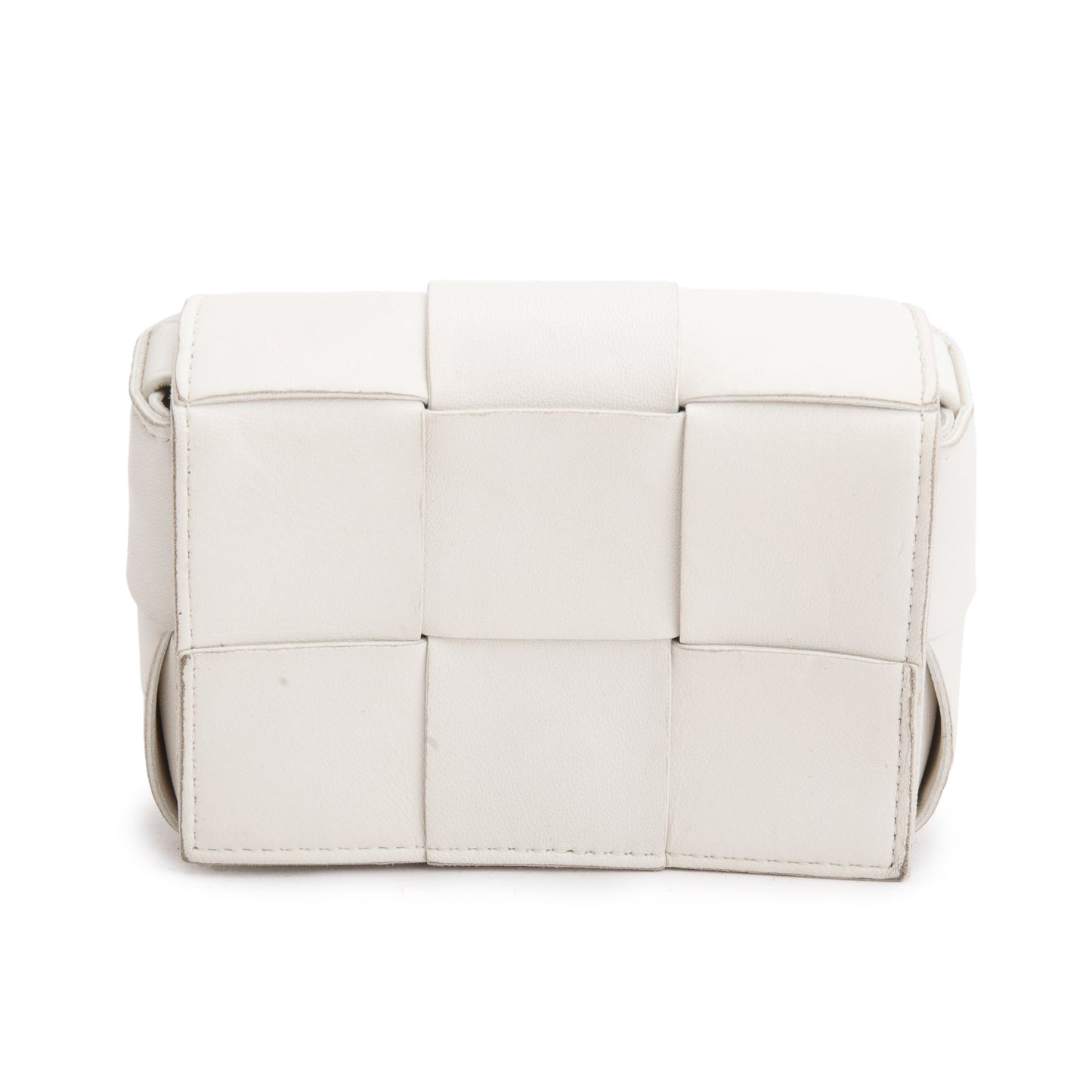 Bottega Venetaen White Maxi Intrecciato Leather Extra Mini Cassette Flap Bag