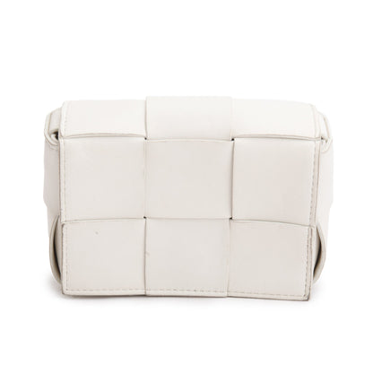 Bottega Venetaen White Maxi Intrecciato Leather Extra Mini Cassette Flap Bag