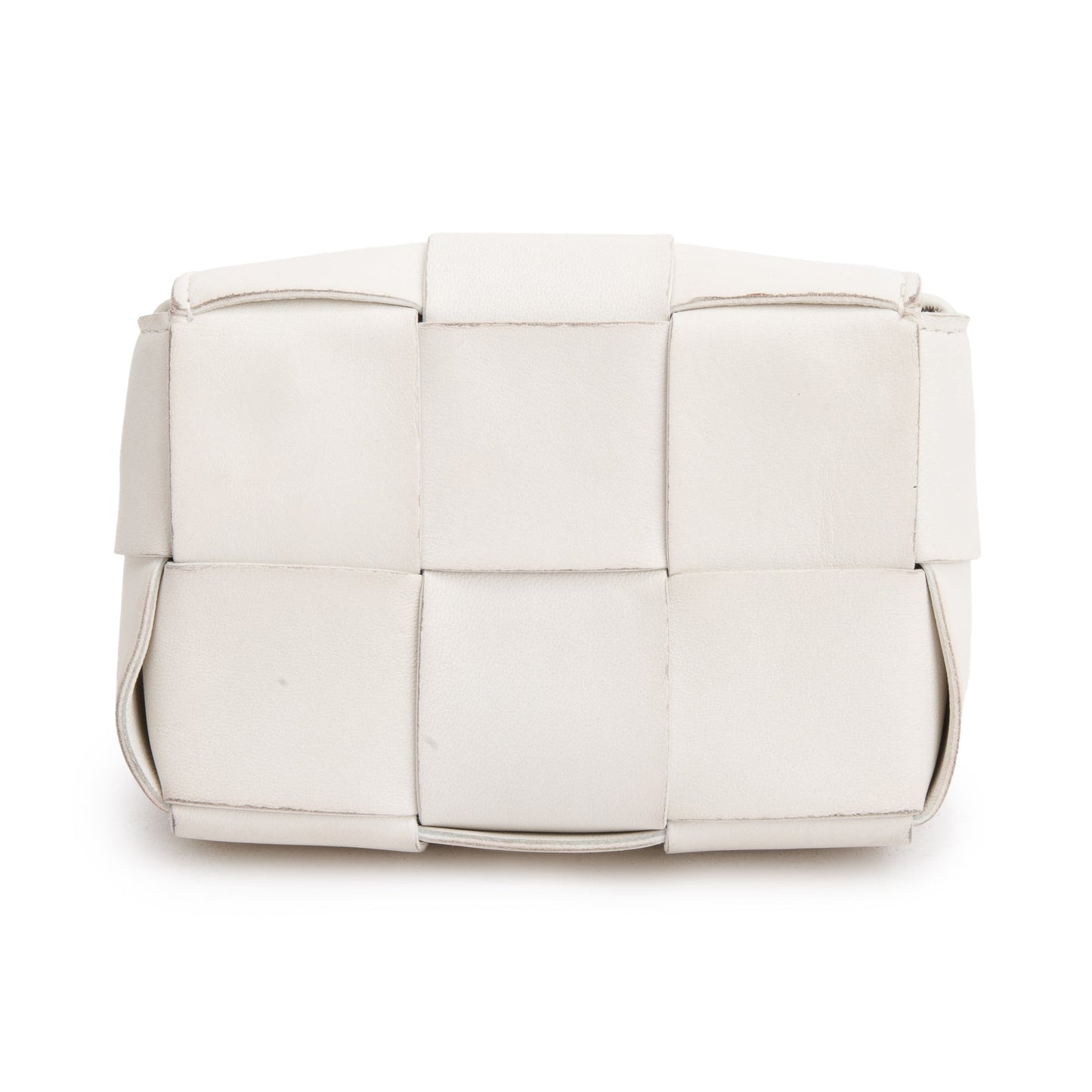 Bottega Venetaen White Maxi Intrecciato Leather Extra Mini Cassette Flap Bag