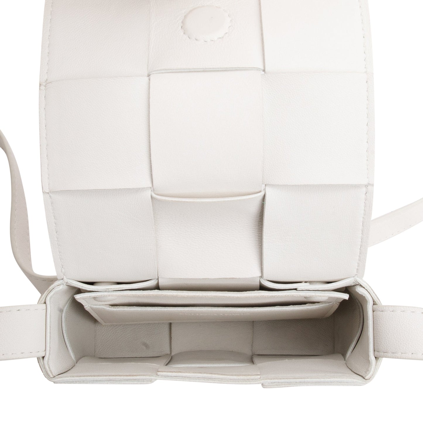 Bottega Venetaen White Maxi Intrecciato Leather Extra Mini Cassette Flap Bag