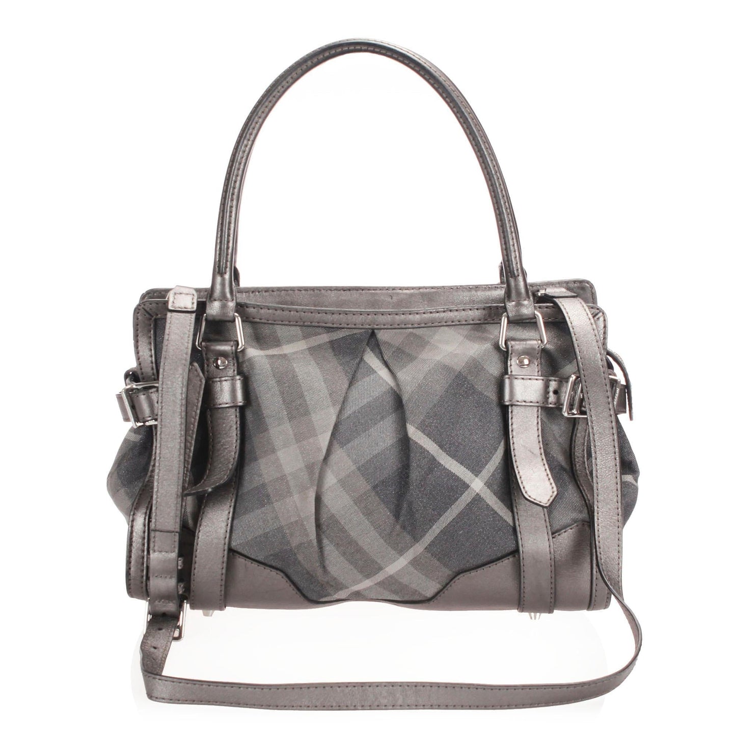 Burberry Beat Metallic Leather Gray Satchel Bag