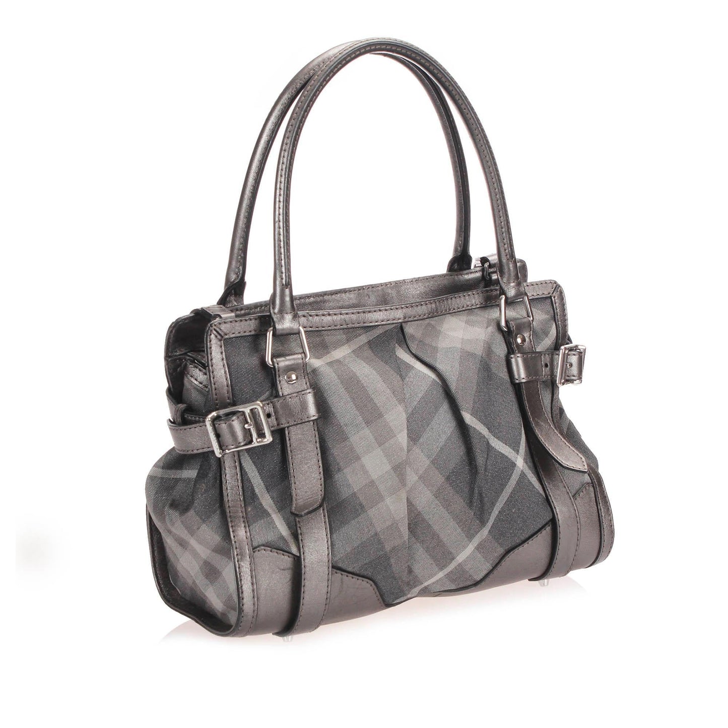 Burberry Beat Metallic Leather Gray Satchel Bag
