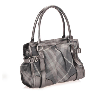 Burberry Beat Metallic Leather Gray Satchel Bag