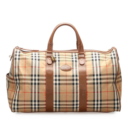 Burberry Haymarket Boston Leather Brown Handbag