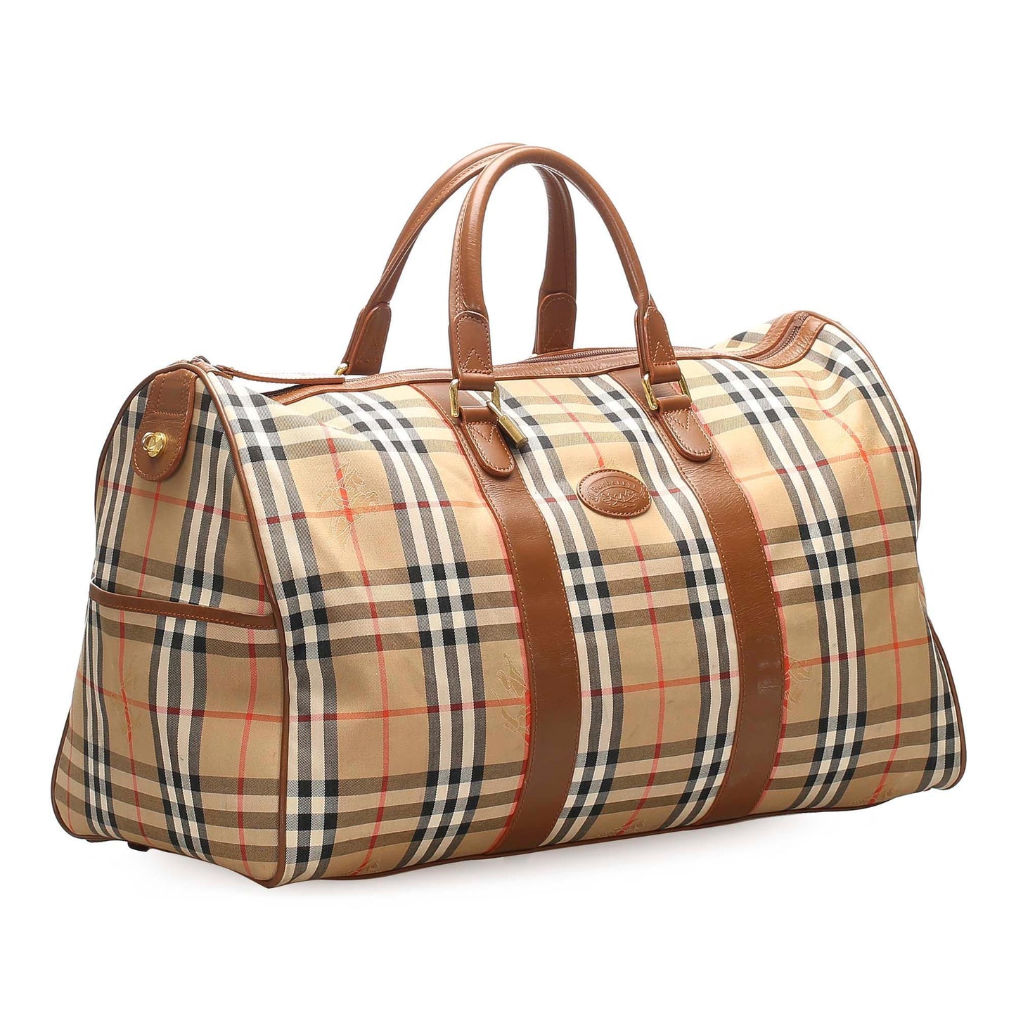 Burberry Haymarket Boston Leather Brown Handbag