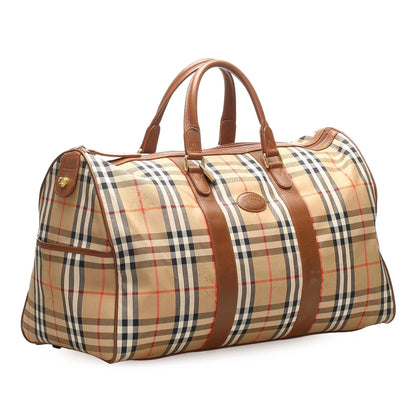 Burberry Haymarket Boston Leather Brown Handbag