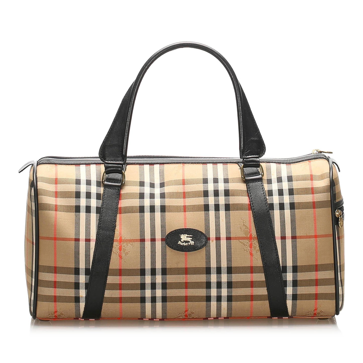 Burberry Haymarket Boston Canvas Brown Handbag