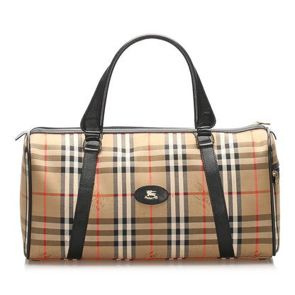 Burberry Haymarket Boston Canvas Brown Handbag