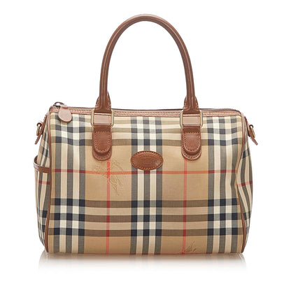 Burberry Haymarket Boston Canvas Brown Handbag Style 2