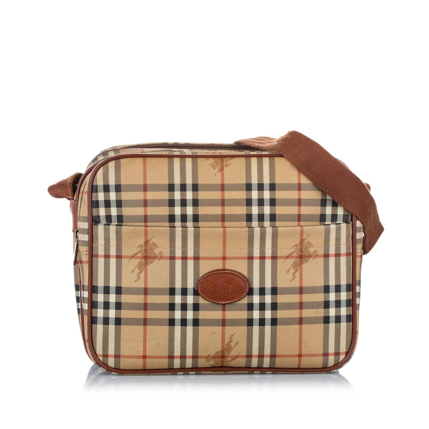 Burberry Haymarket Body Leather Brown Crossbody Bag