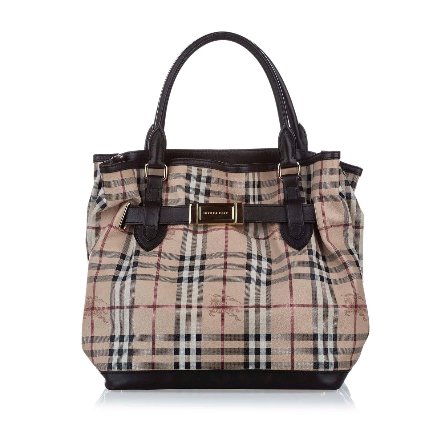 Burberry Haymarket Golderton Leather Brown Satchel Bag