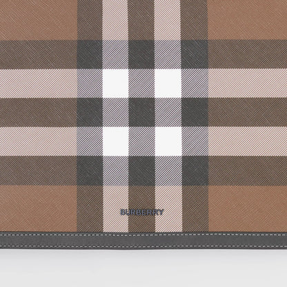 BURBERRY HOUSE CHECK & LEATHER ZIP POUCH CLUTCH