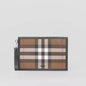 BURBERRY HOUSE CHECK & LEATHER ZIP POUCH CLUTCH