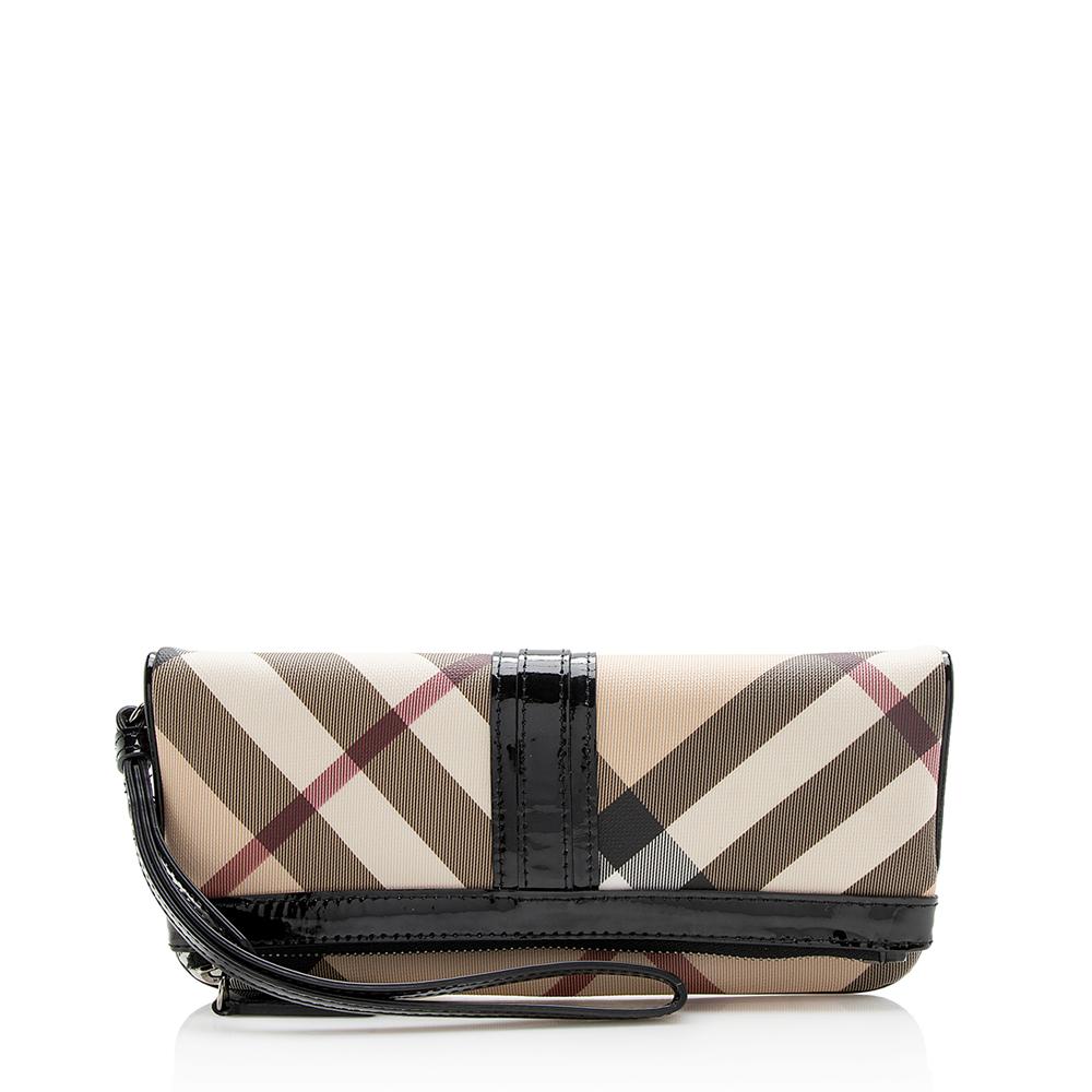 Burberry Nova Foldover Canvas Beige Clutch Bag