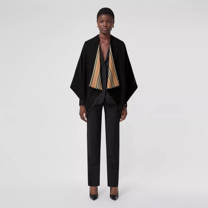 BURBERRY REVERSIBLE ICON STRIPE WOOL CAPE