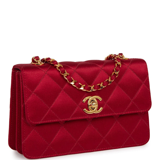 Chanel Mini Flap Bag Red Satin Gold Hardware Rovelle Bags