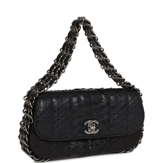 Chanel Mini Flap Bag Black Python Silver Hardware Rovelle Bags