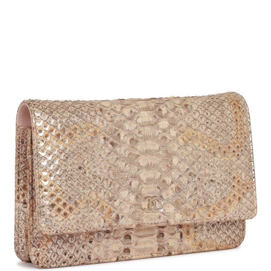 Chanel Wallet On Chain WOC Gold Python Light Gold Hardware Rovelle Bags