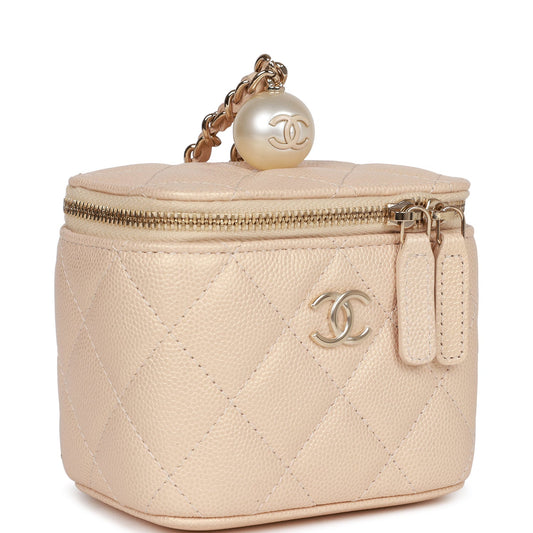 Chanel Mini Pearl Vanity Beige Caviar Iridescent Light Gold Hardware Rovelle Bags