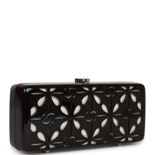 Chanel Minaudiere Box Clutch Black Acrylic Silver Hardware Rovelle Bags