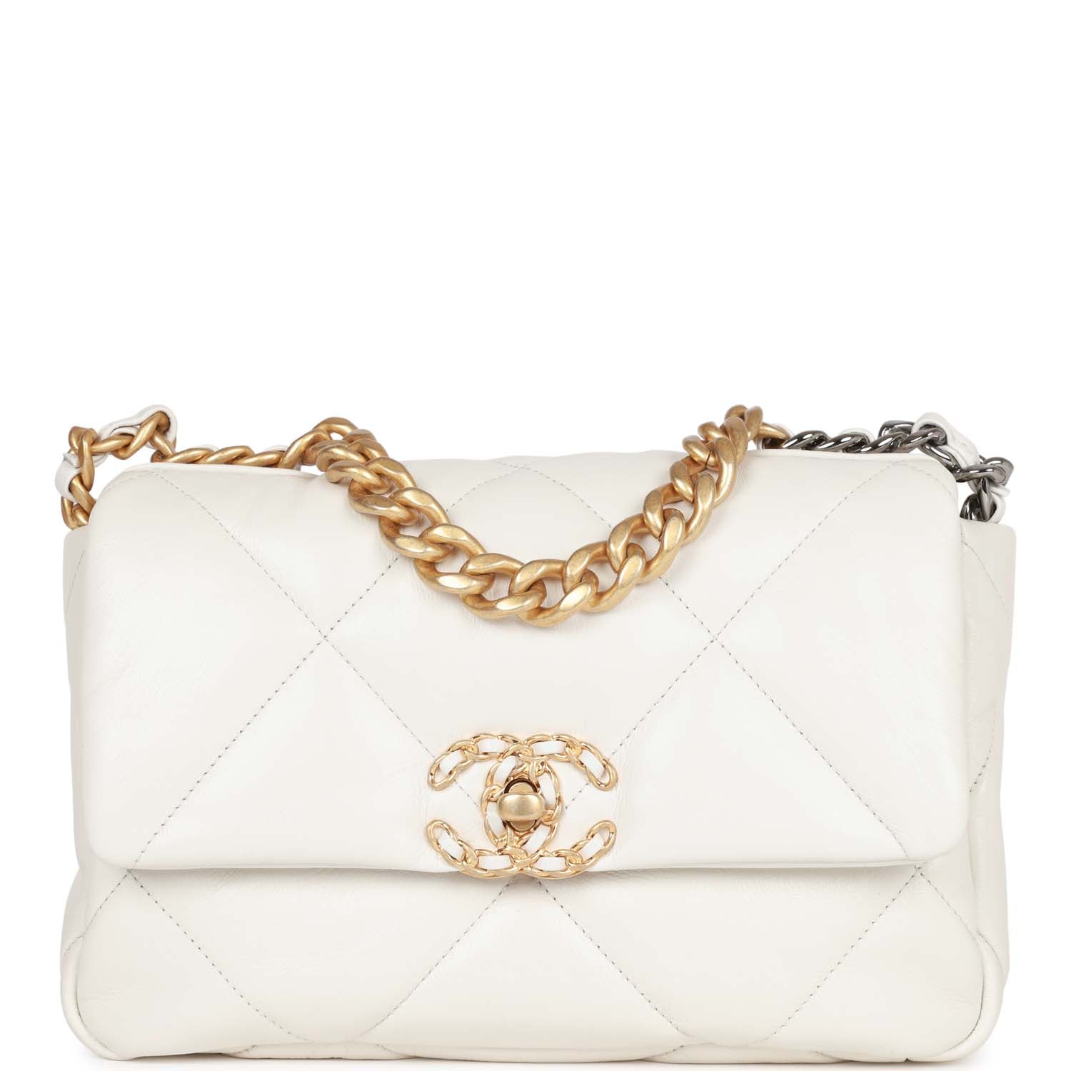 Chanel Medium 19 Flap Bag White Calfskin Mixed Hardware Rovelle Bags