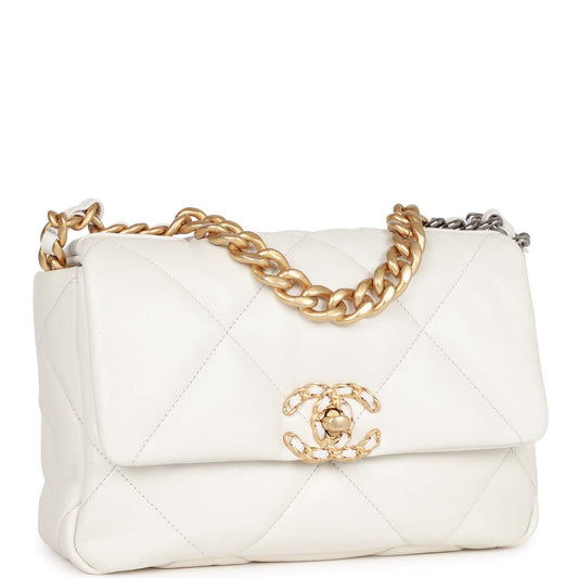 Chanel Medium 19 Flap Bag White Calfskin Mixed Hardware Rovelle Bags
