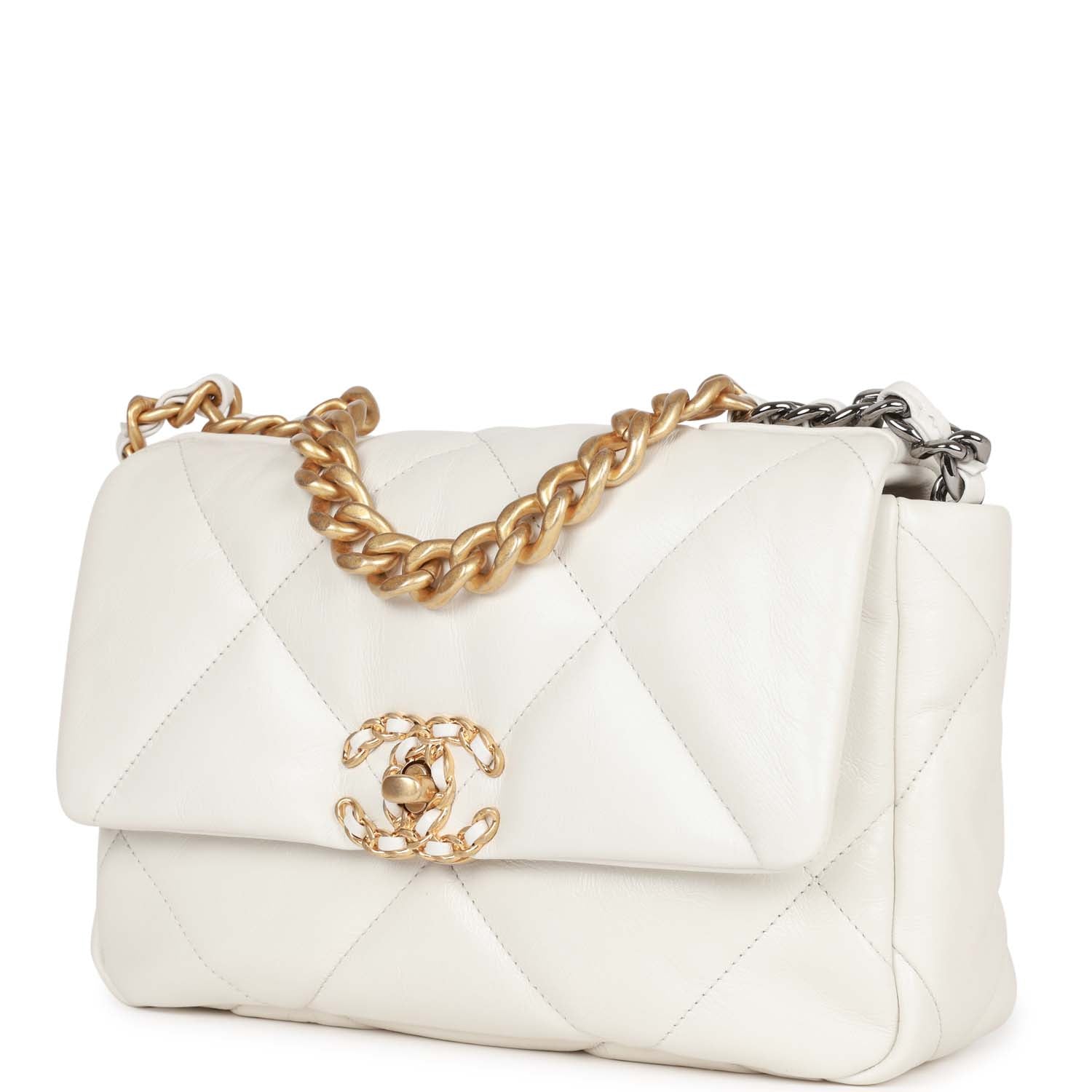 Chanel Medium 19 Flap Bag White Calfskin Mixed Hardware Rovelle Bags