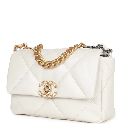 Chanel Medium 19 Flap Bag White Calfskin Mixed Hardware Rovelle Bags