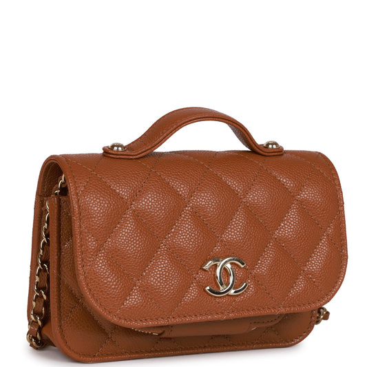 Chanel Micro Business Affinity Bag Caramel Caviar Light Gold Hardware Rovelle Bags