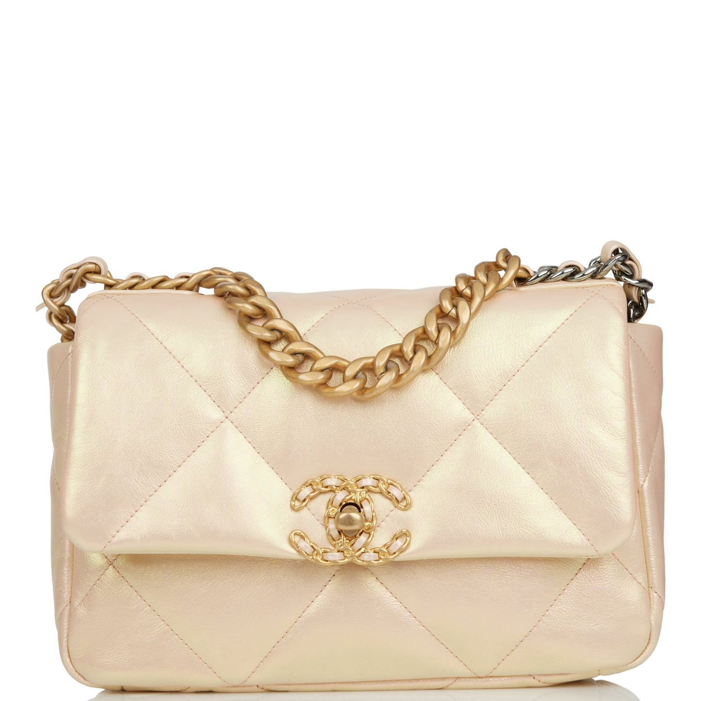 Chanel Medium 19 Flap Bag Rose Iridescent Calfskin Mixed Hardware Rovelle Bags