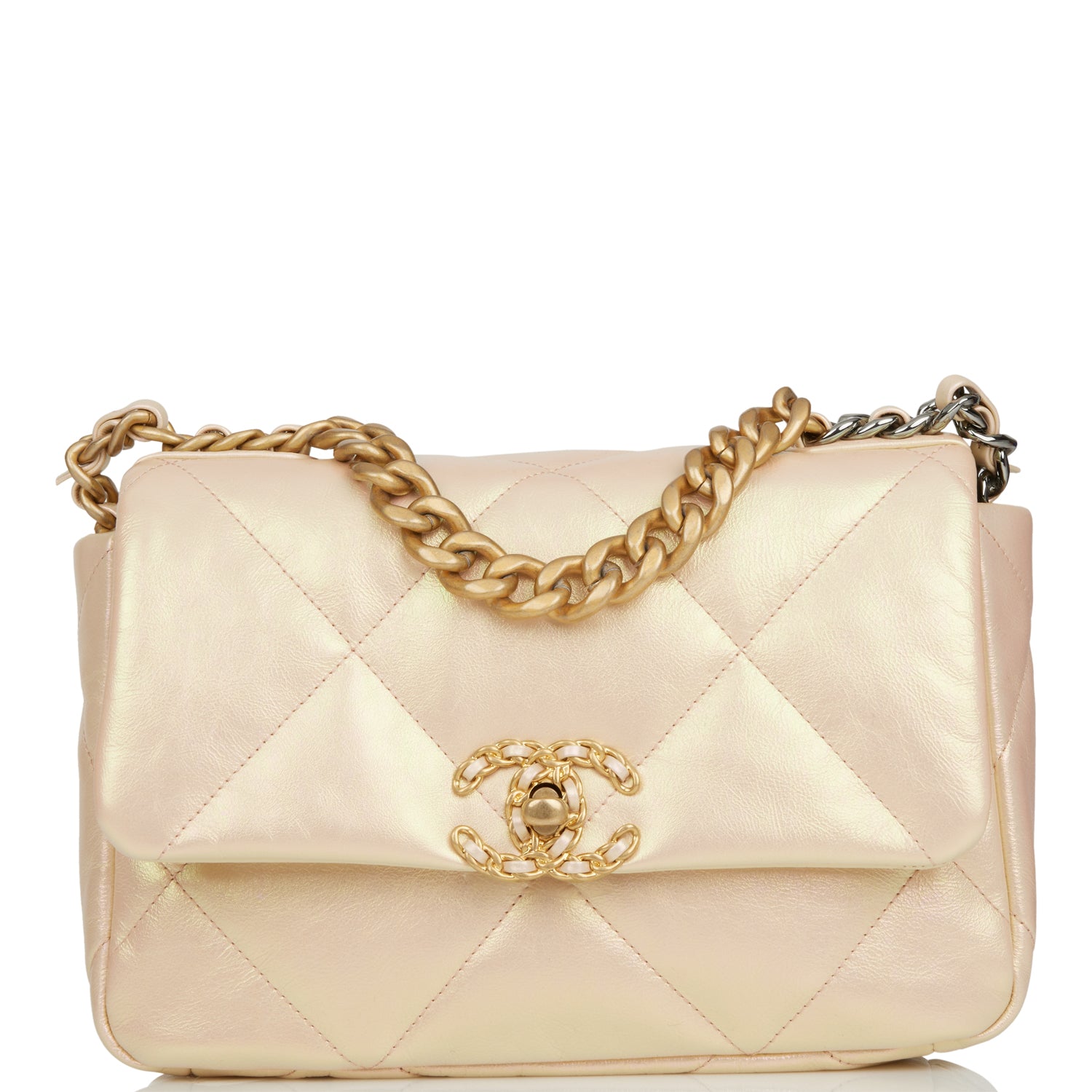 Chanel Medium 19 Flap Bag Rose Iridescent Calfskin Mixed Hardware Rovelle Bags