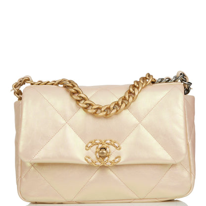 Chanel Medium 19 Flap Bag Rose Iridescent Calfskin Mixed Hardware Rovelle Bags